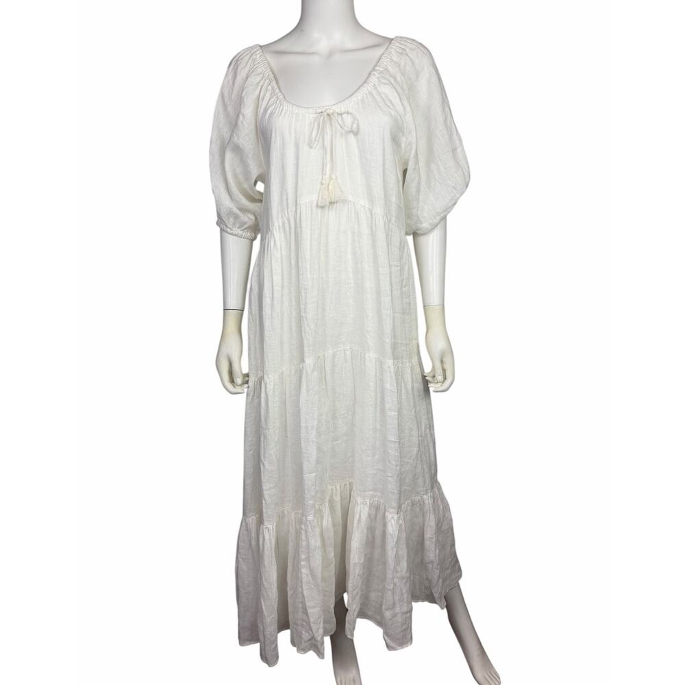 Spell & The Gypsy Women's S White Gardenia Boho Cottagecore Linen Maxi Dress EUC